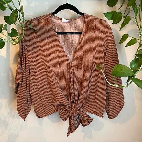 By Together Tops - By Together Deep V Tie Front Flutter Sleeve Top